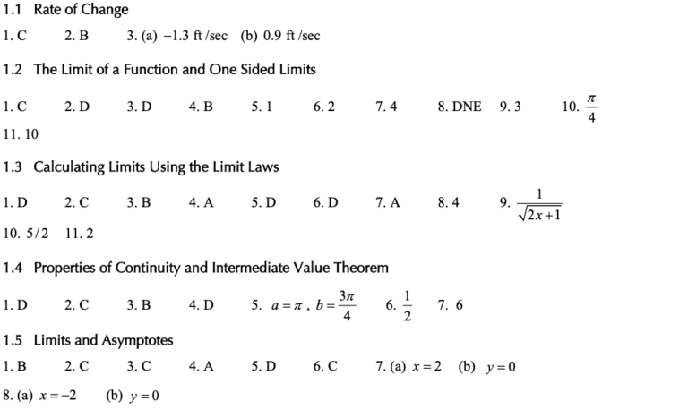 Answer Key(AP Calculus AB and BC Practice)